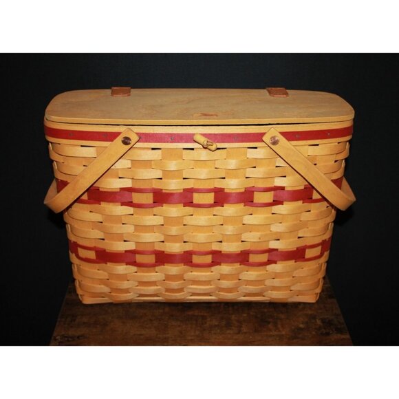 Longaberger 1998 Picnic Style Double Handle Basket Career Red NEW Original Box - Picture 1 of 4